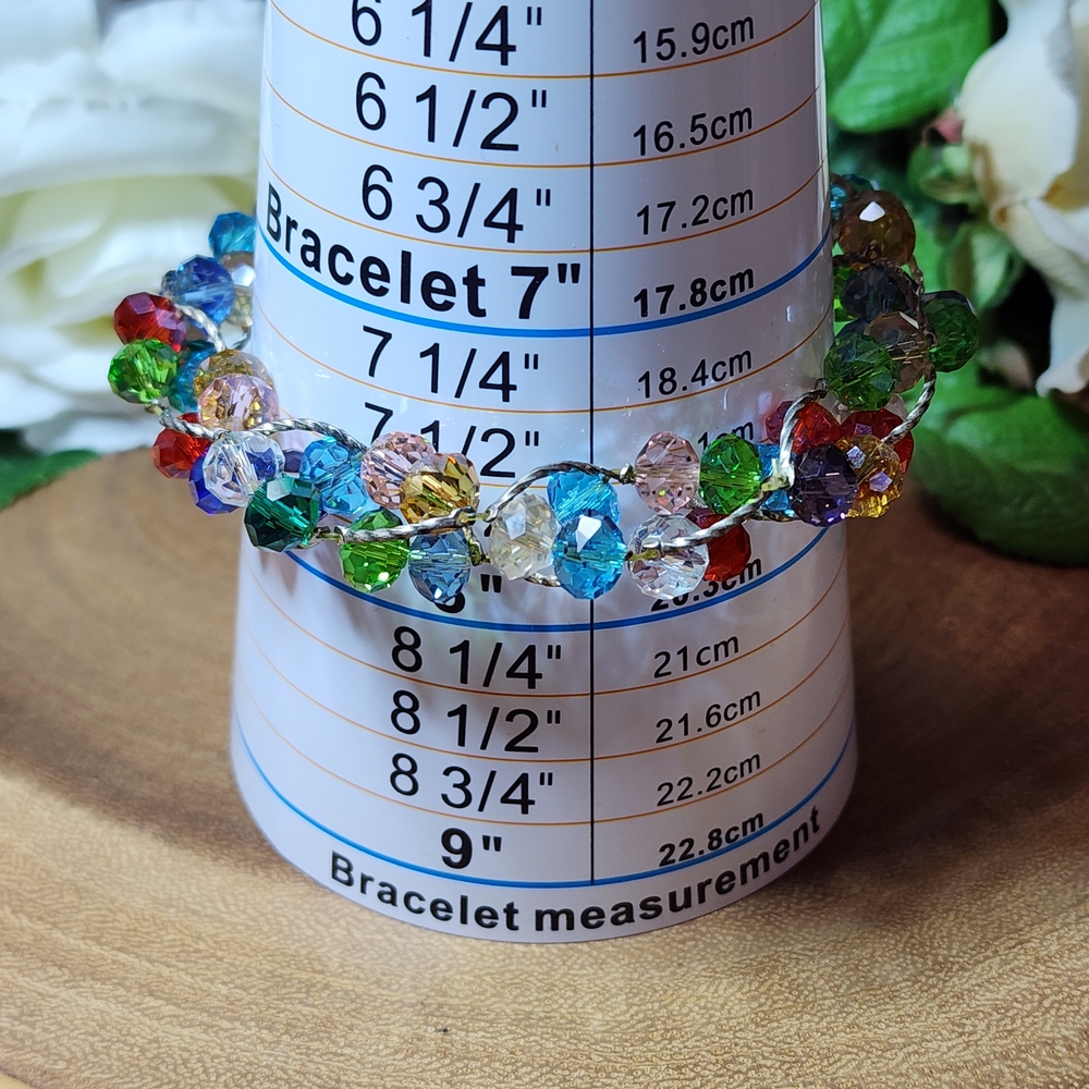 Chunky Multicolor Crystal Wire-Wrapped  Beaded Stretch Bracelet - Picture 8 of 8